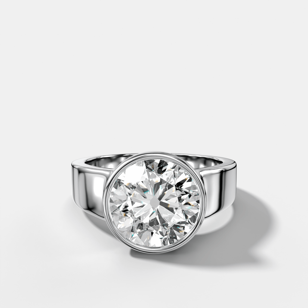 Finest Tapered Bezel Set Engagement Ring With Old Euro Cut Diamond