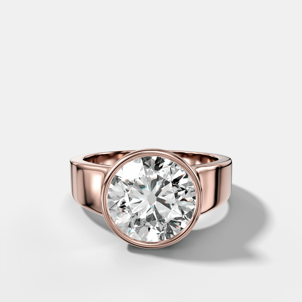 Finest Tapered Bezel Set Engagement Ring With Old Euro Cut Diamond