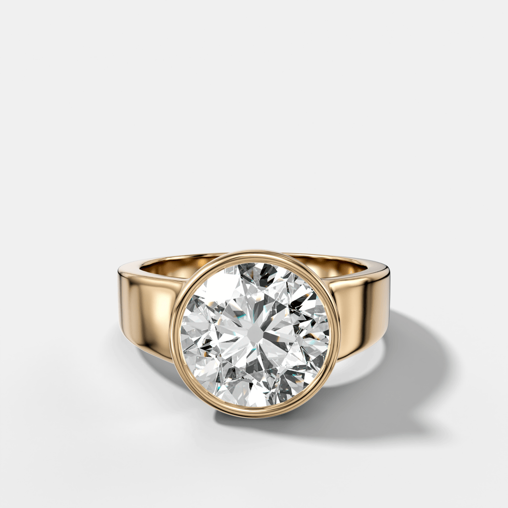 Finest Tapered Bezel Set Engagement Ring With Old Euro Cut Diamond