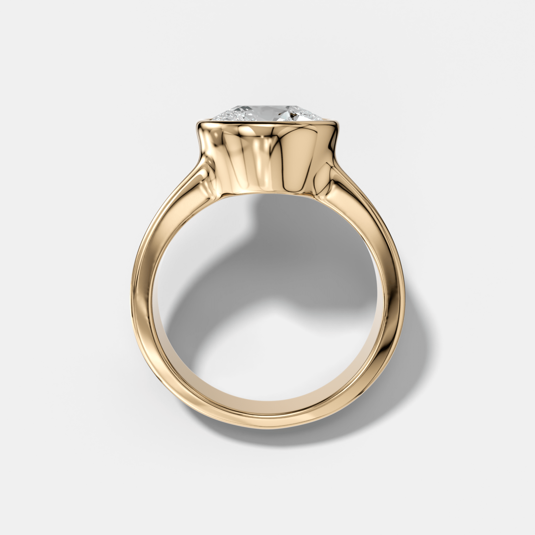 Finest Tapered Bezel Set Engagement Ring With Round Cut Diamond