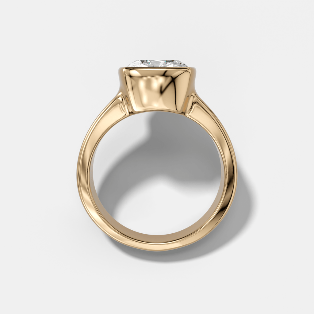 Finest Tapered Bezel Set Engagement Ring With Square Cushion Cut Diamond