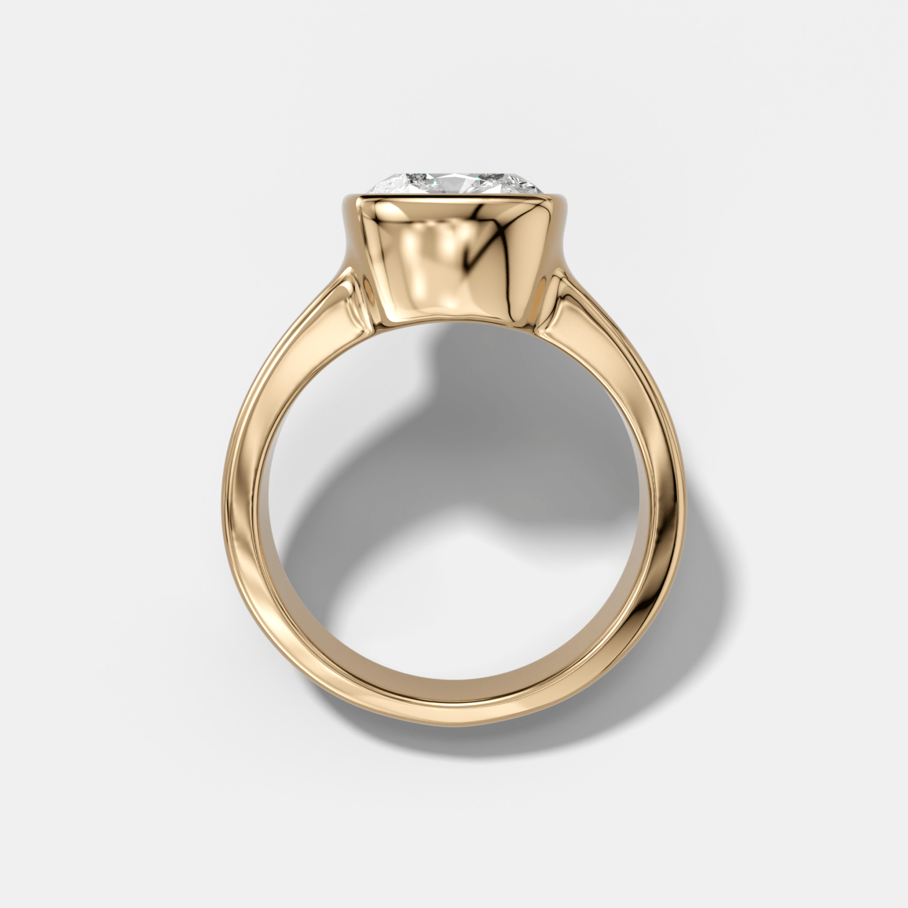 Finest Tapered Bezel Set Engagement Ring With Square Cushion Cut Diamond