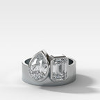 Finest Toi et Moi Bezel Engagement Ring with Pear and Emerald Cuts