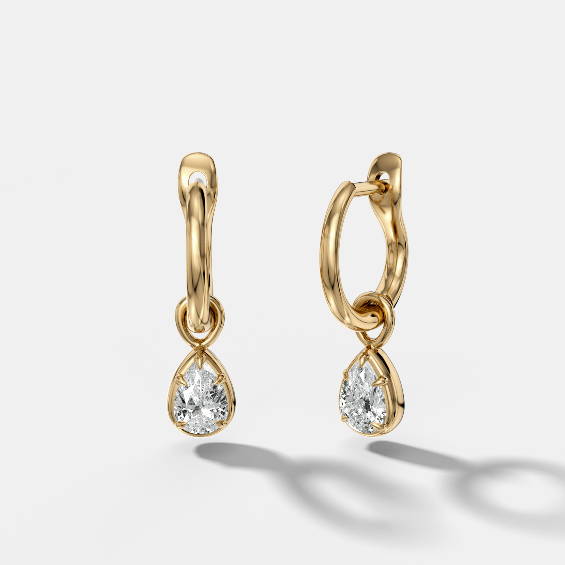 Five Prong Bezel Drop Huggies with Pear Cut Diamonds