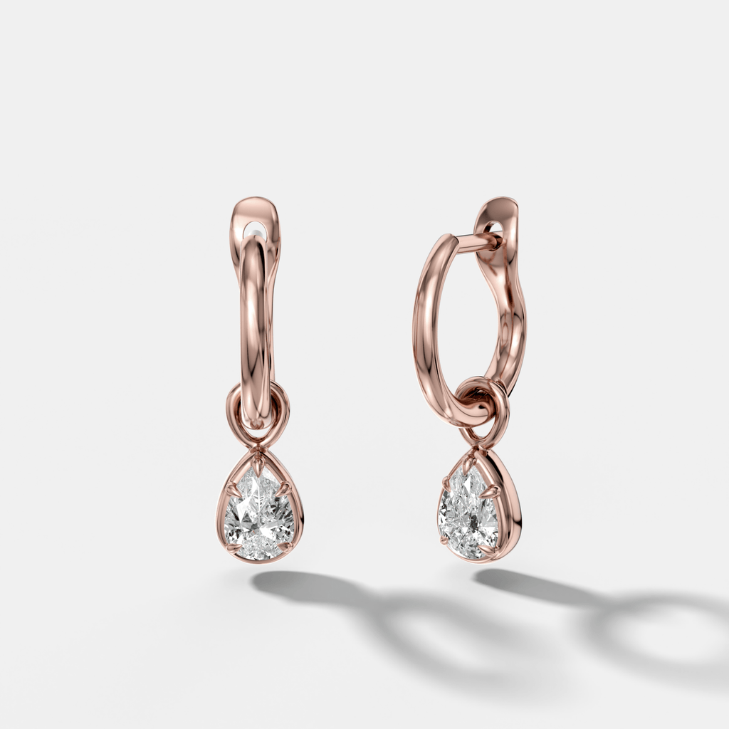 Five Prong Bezel Drop Huggies with Pear Cut Diamonds