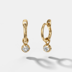 Five Prong Bezel Drop Huggies with Round Cut Diamonds