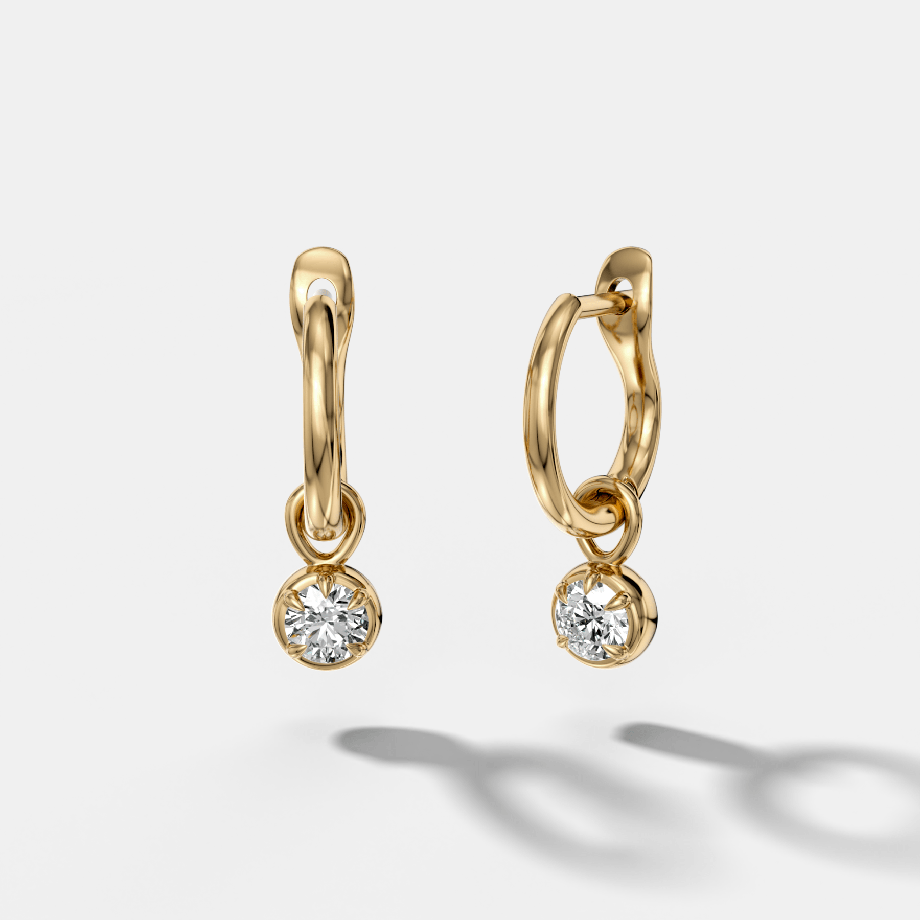 Five Prong Bezel Drop Huggies with Round Cut Diamonds