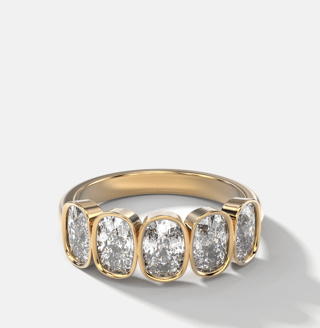Five Stone Bezel Set Diamond Band With Elongated Cushion Cuts (2.50ctw)