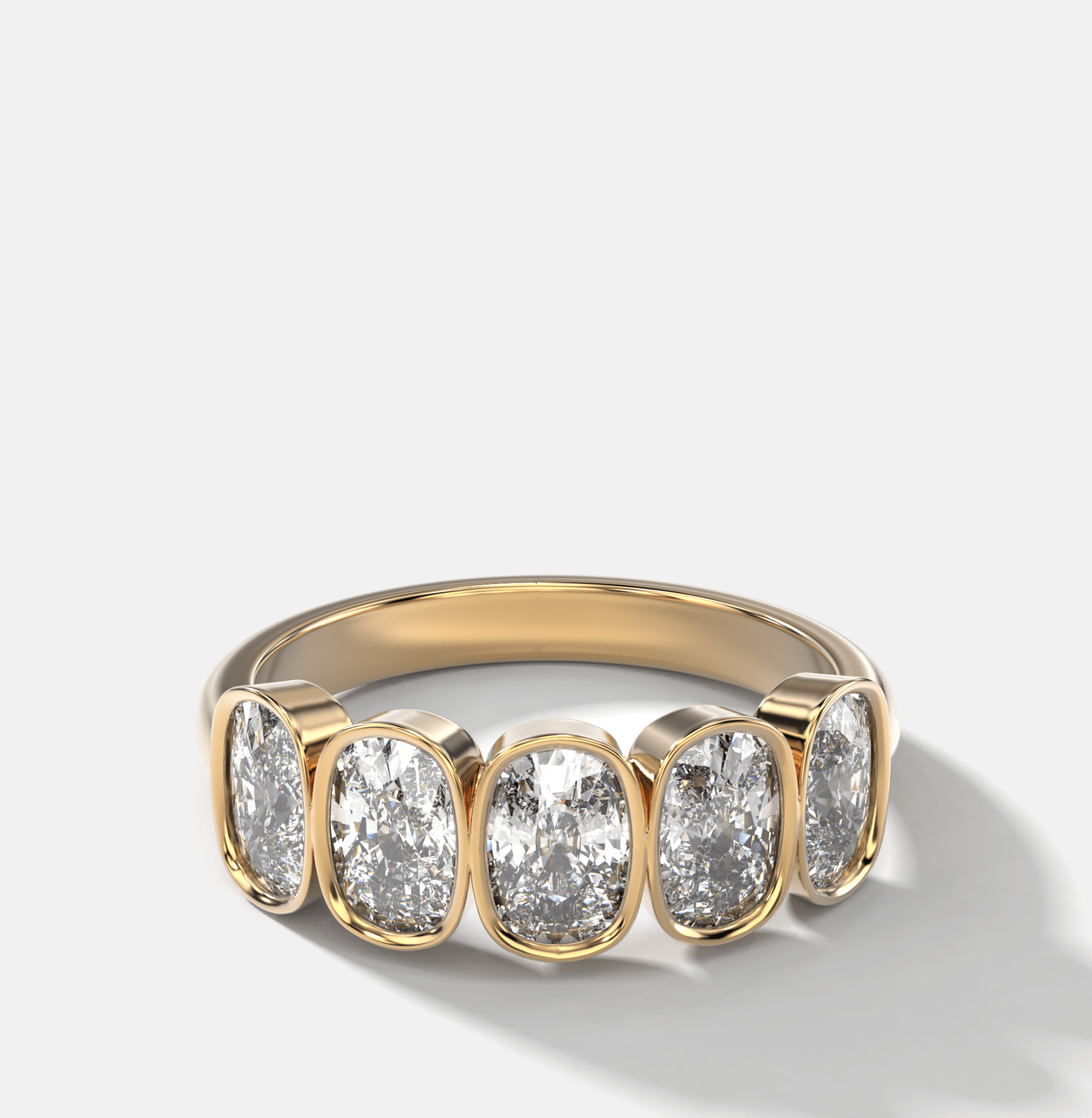 Five Stone Bezel Set Diamond Band With Elongated Cushion Cuts (2.50ctw)