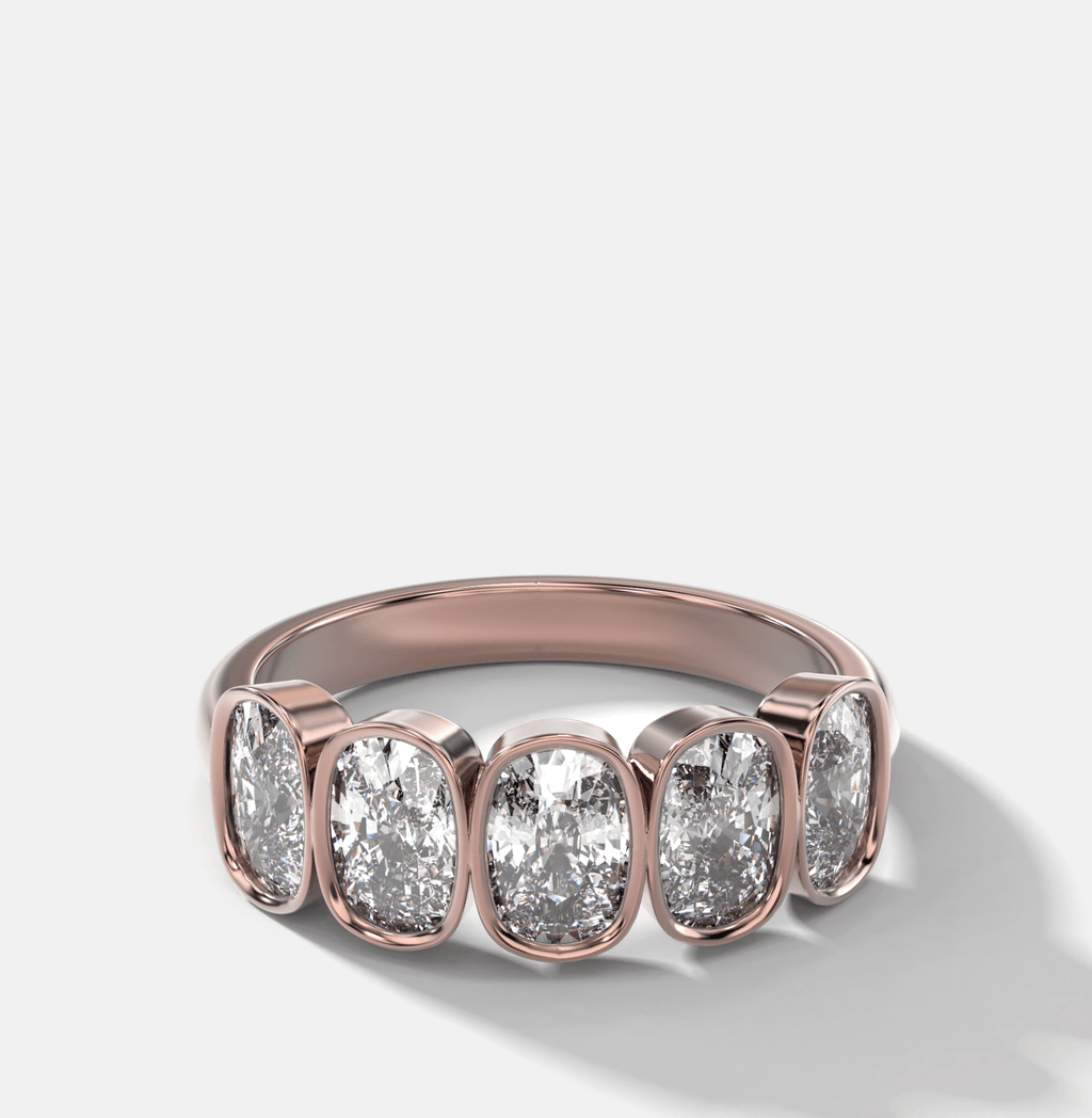 Five Stone Bezel Set Diamond Band With Elongated Cushion Cuts (2.50ctw)
