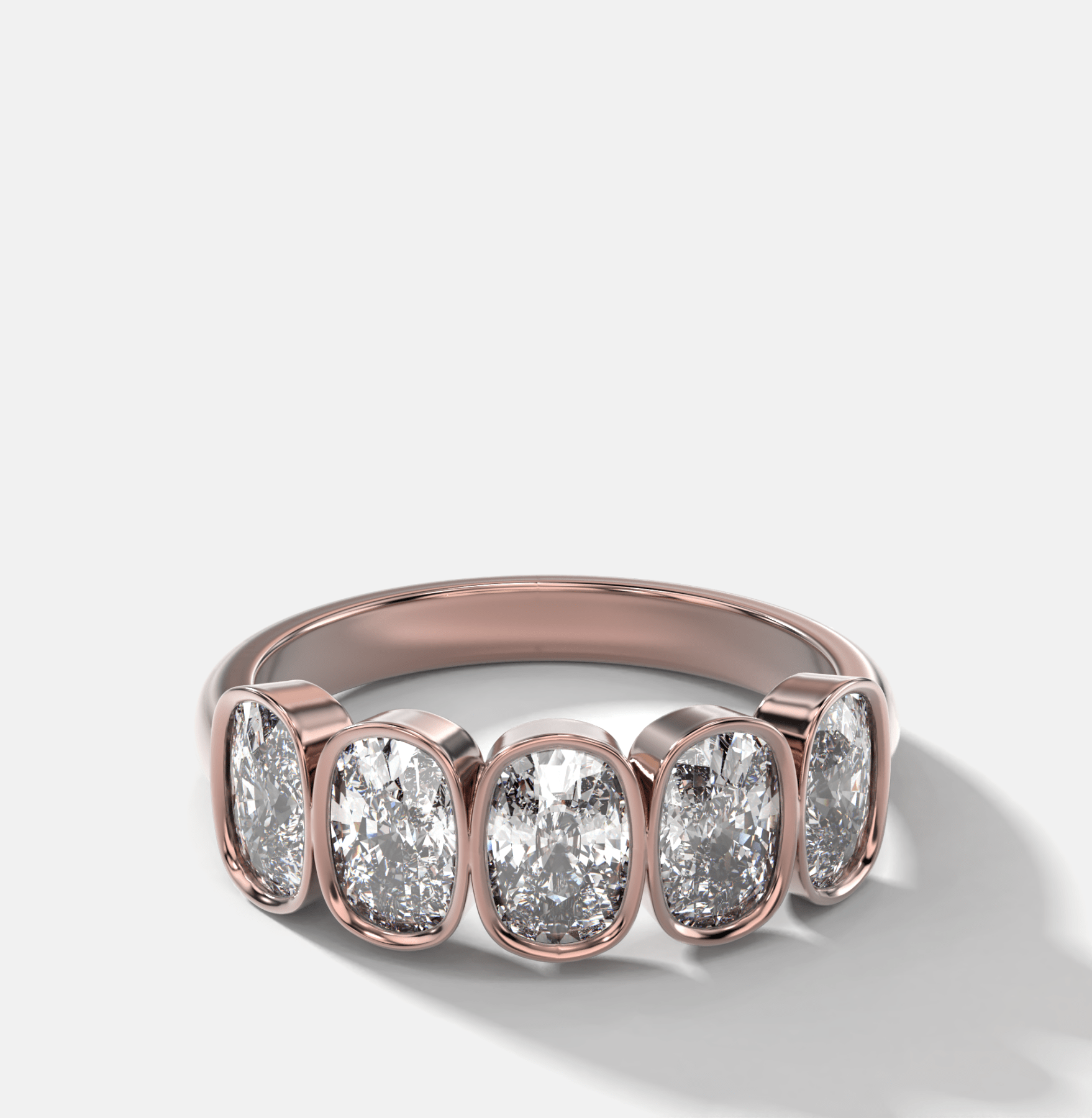 Five Stone Bezel Set Diamond Band With Elongated Cushion Cuts (2.50ctw)