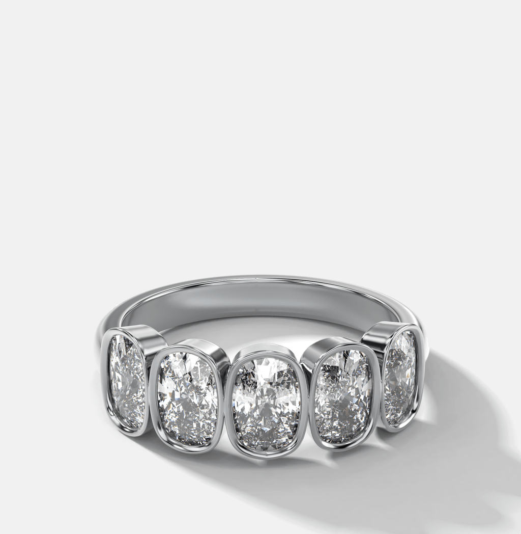 Five Stone Bezel Set Diamond Band With Elongated Cushion Cuts (2.50ctw)
