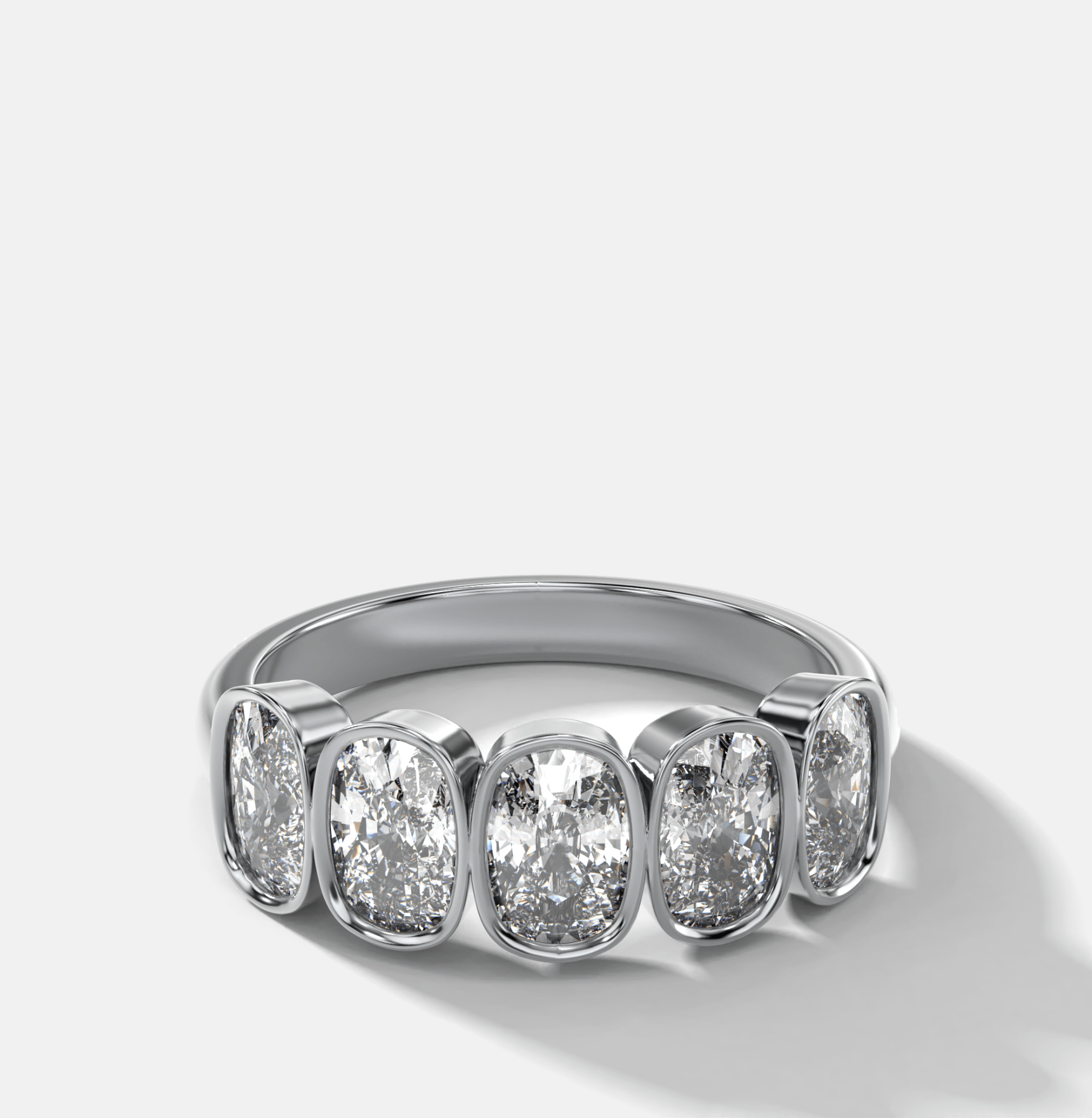 Five Stone Bezel Set Diamond Band With Elongated Cushion Cuts (2.50ctw)