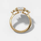 Five Stone Engagement Ring with Baguette Side Stones and Emerald Cut Diamond