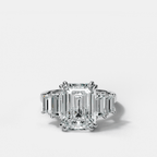 Five Stone Engagement Ring with Baguette Side Stones and Emerald Cut Diamond