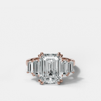 Five Stone Engagement Ring with Baguette Side Stones and Emerald Cut Diamond