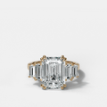 Five Stone Engagement Ring with Baguette Side Stones and Emerald Cut Diamond