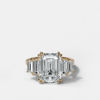 Five Stone Engagement Ring with Baguette Side Stones and Emerald Cut Diamond