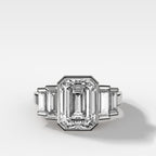 Five Stone Engagement Ring with Half Bezel Baguette Side Stones and Bezel Set Emerald Cut Diamond
