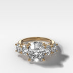 Five Stone Oval Engagement Ring With Elongated Cushion Cut Diamond