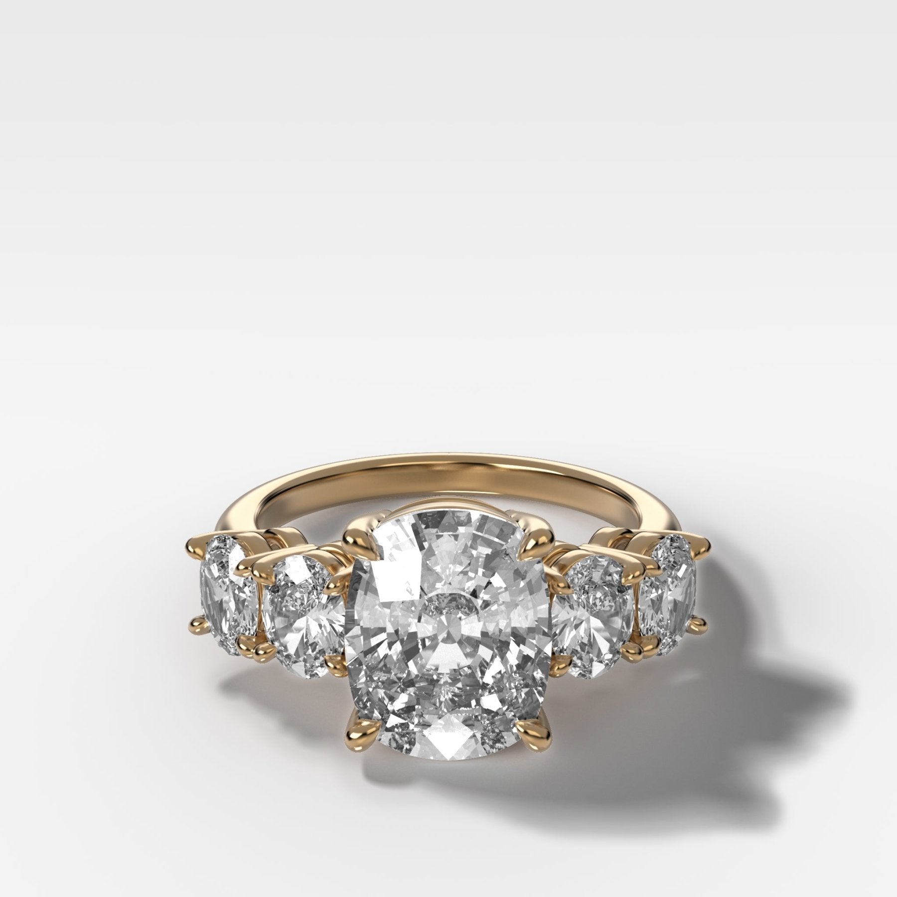 Five Stone Oval Engagement Ring With Elongated Cushion Cut Diamond
