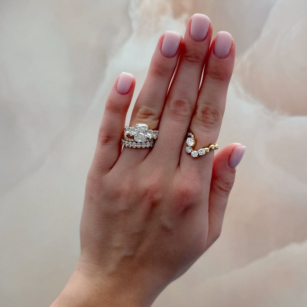 Five Stone Oval Engagement Ring With Elongated Cushion Cut Diamond