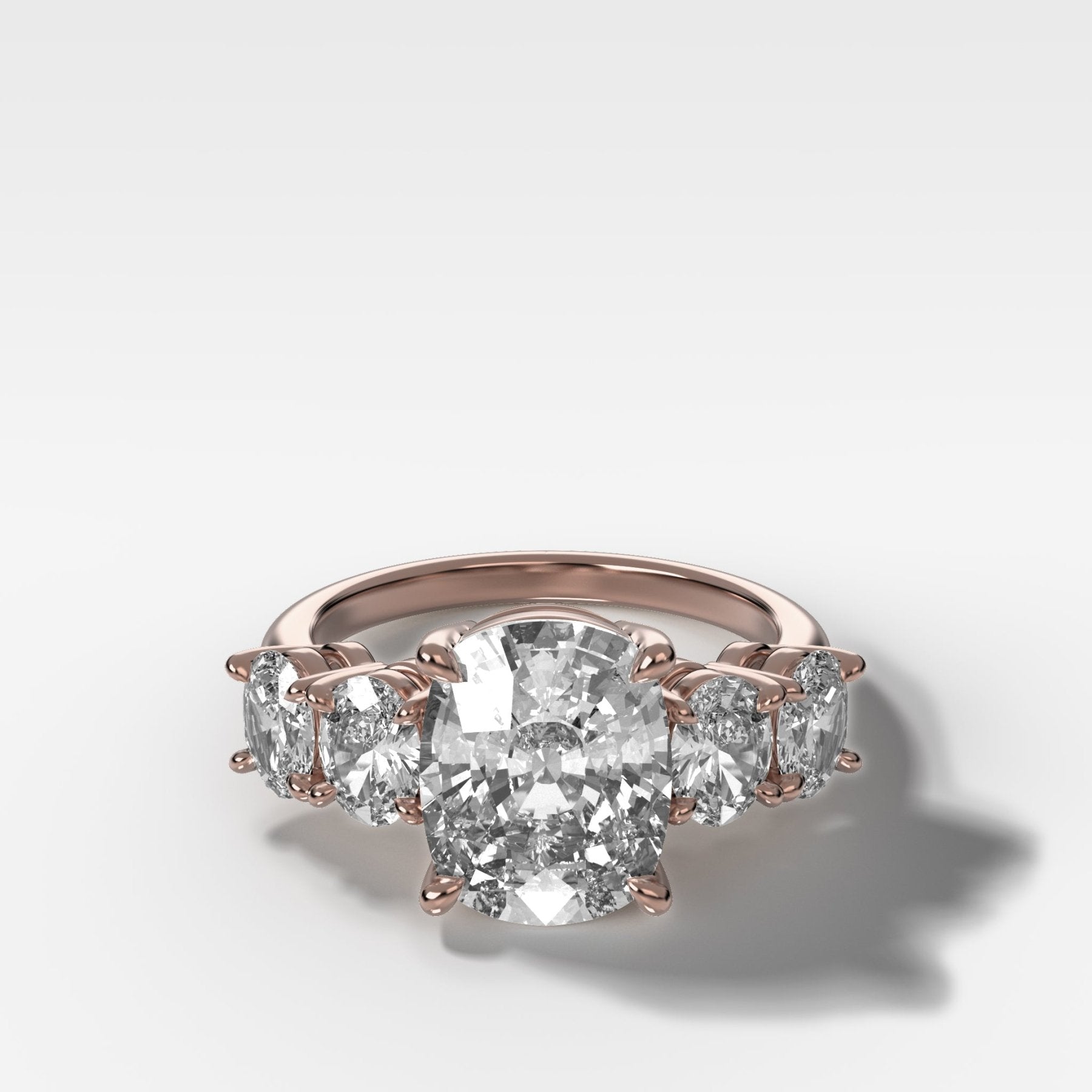 Five Stone Oval Engagement Ring With Elongated Cushion Cut Diamond