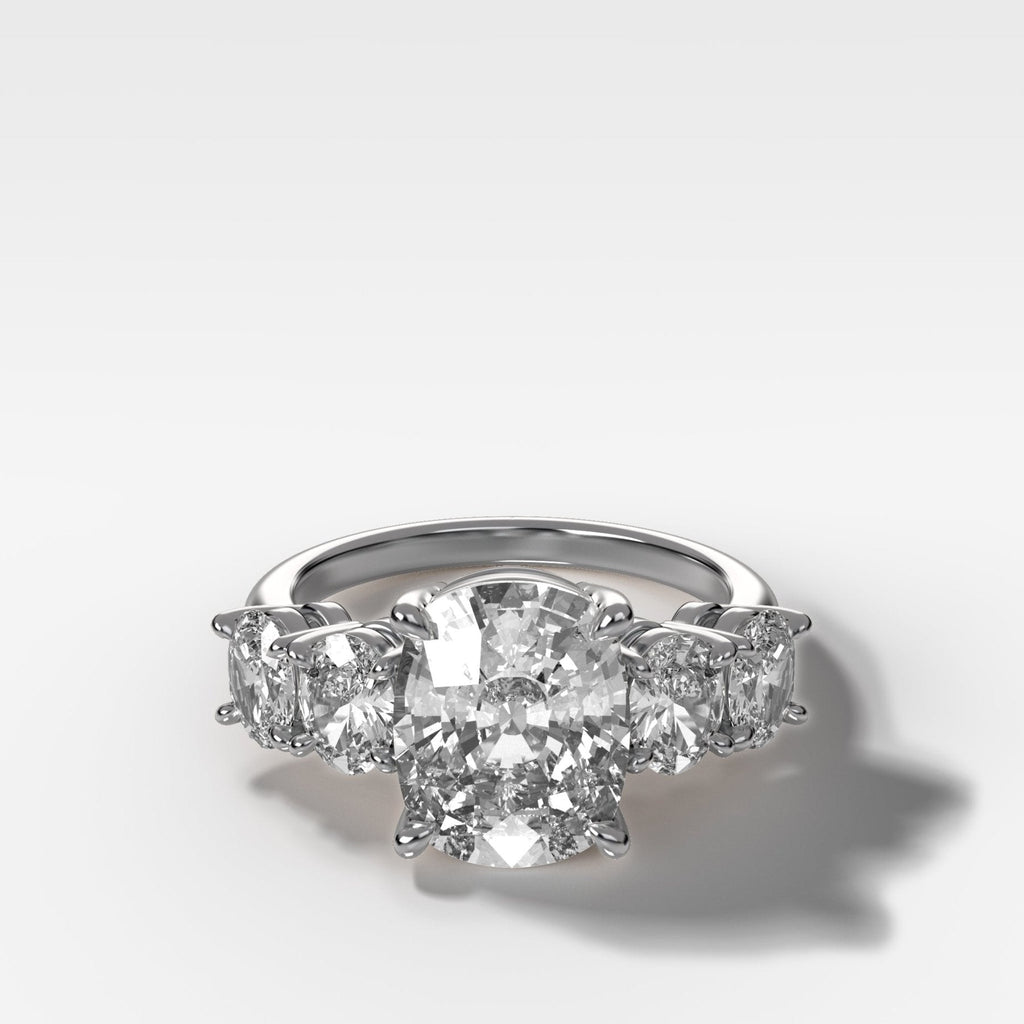 Five Stone Oval Engagement Ring With Elongated Cushion Cut Diamond