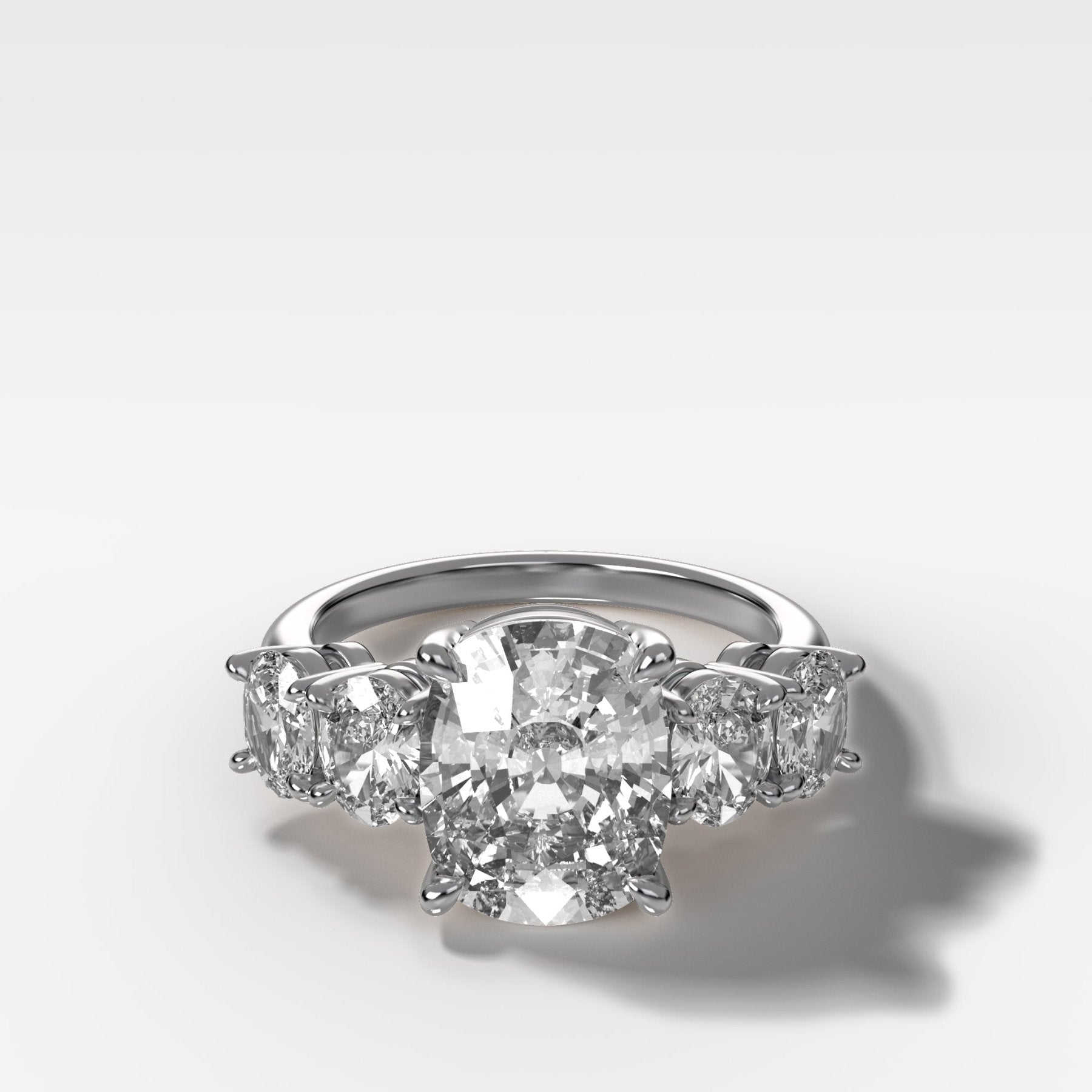Five Stone Oval Engagement Ring With Elongated Cushion Cut Diamond