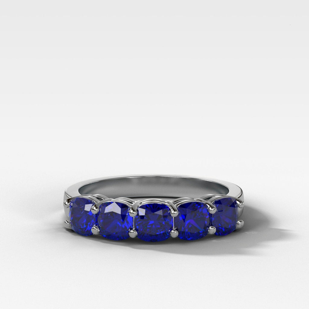 Five Stone Shared Prong Band With Blue Sapphire Gemstones (2.50ctw)