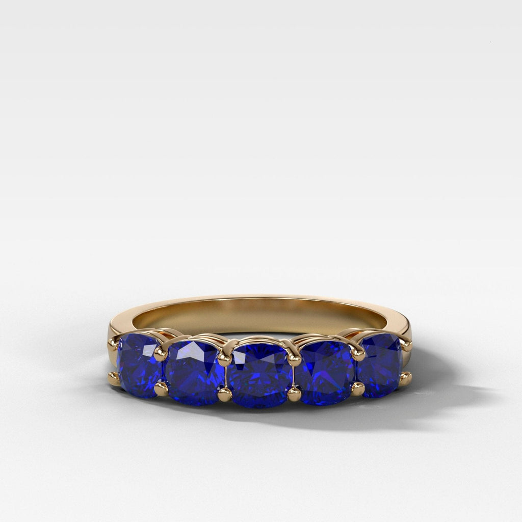 Five Stone Shared Prong Band With Blue Sapphire Gemstones (2.50ctw)
