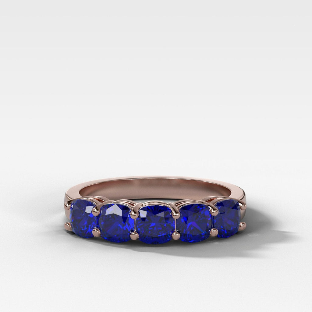 Five Stone Shared Prong Band With Blue Sapphire Gemstones (2.50ctw)