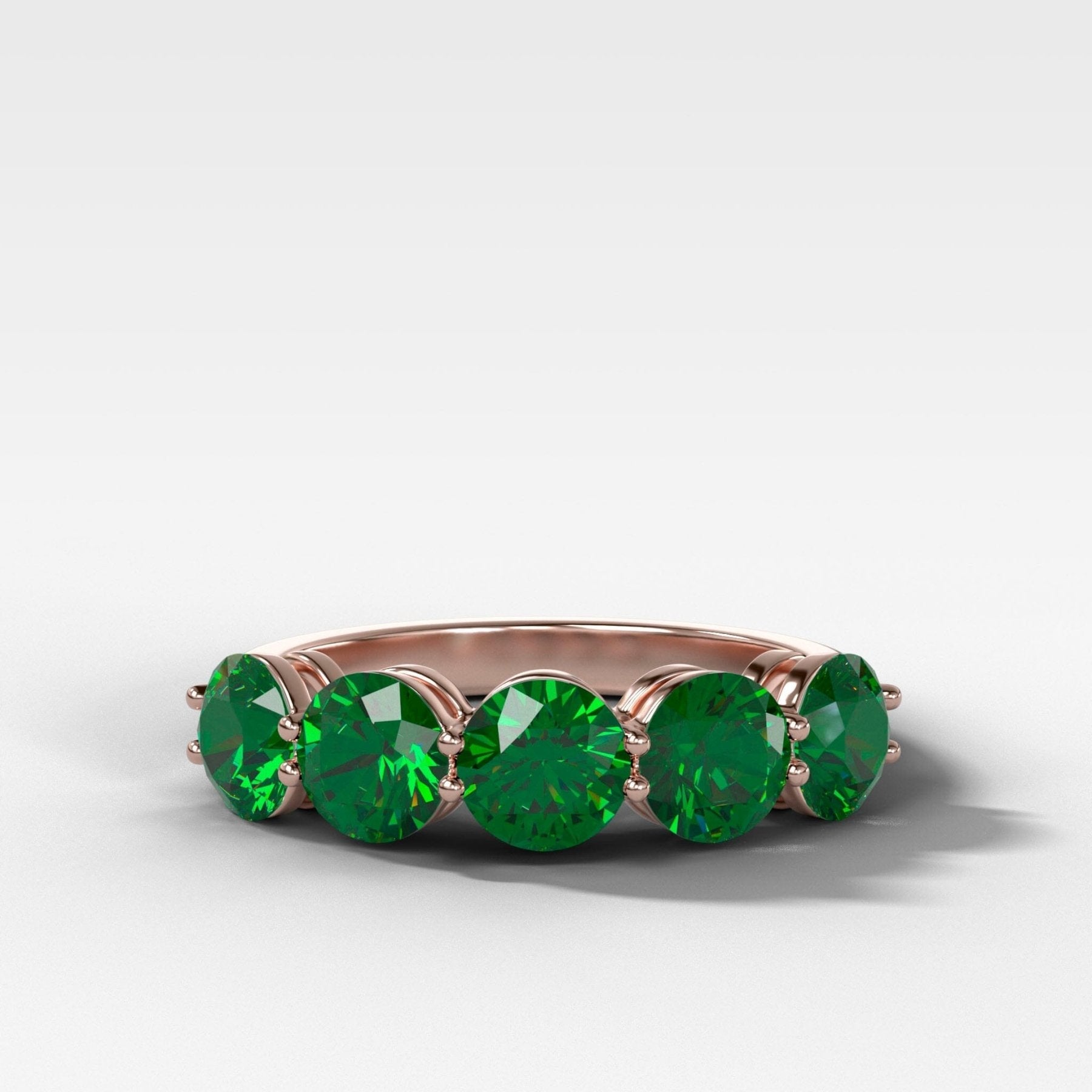 Five Stone Shared Prong Band with Round Green Emeralds