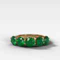 Five Stone Shared Prong Band with Round Green Emeralds