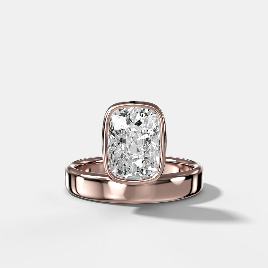 Floating Engagement Ring with Elongated Cushion Cut Diamond