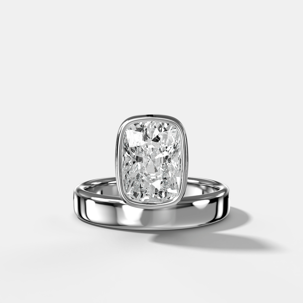Floating Engagement Ring with Elongated Cushion Cut Diamond