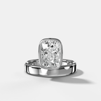 Floating Engagement Ring with Elongated Cushion Cut Diamond