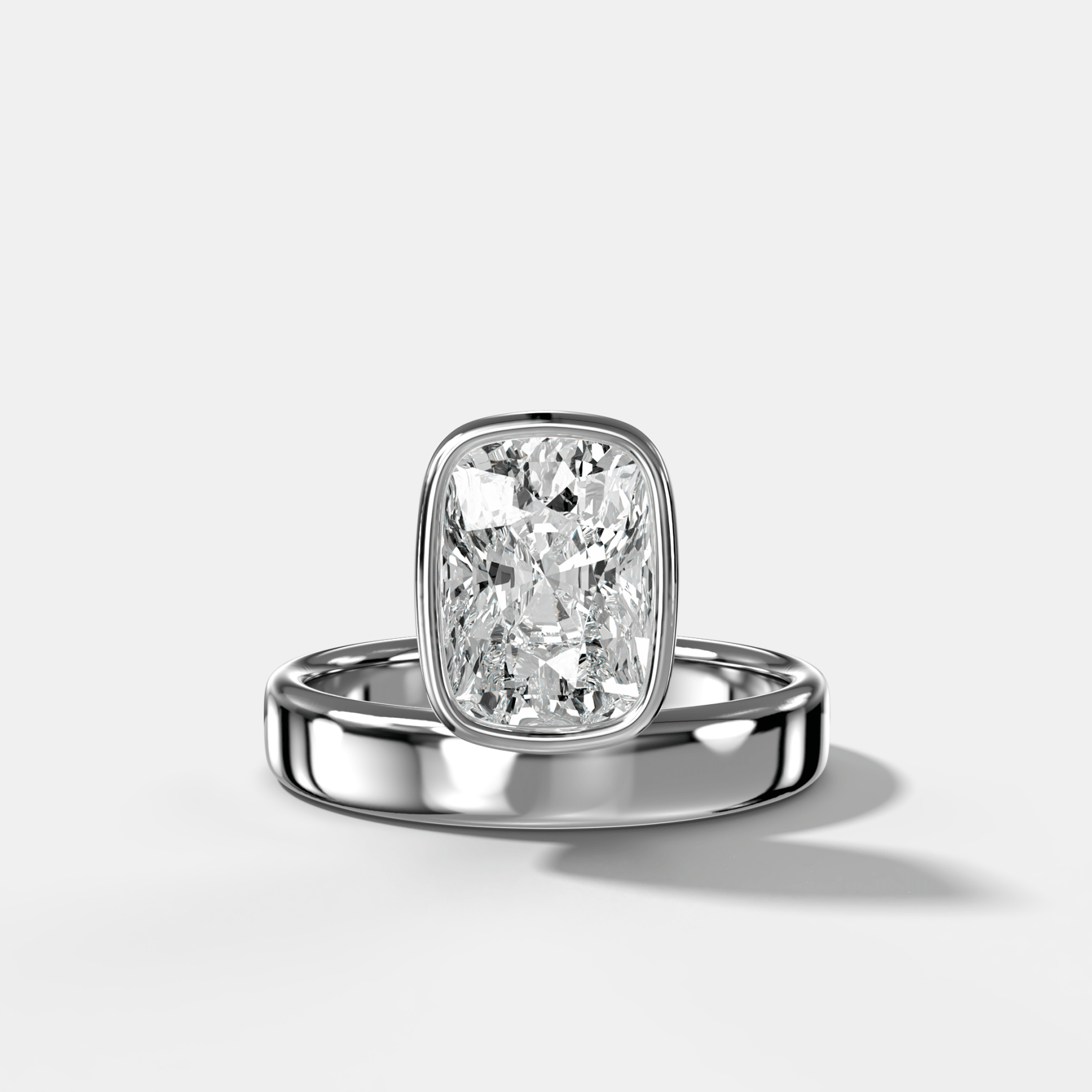 Floating Engagement Ring with Elongated Cushion Cut Diamond