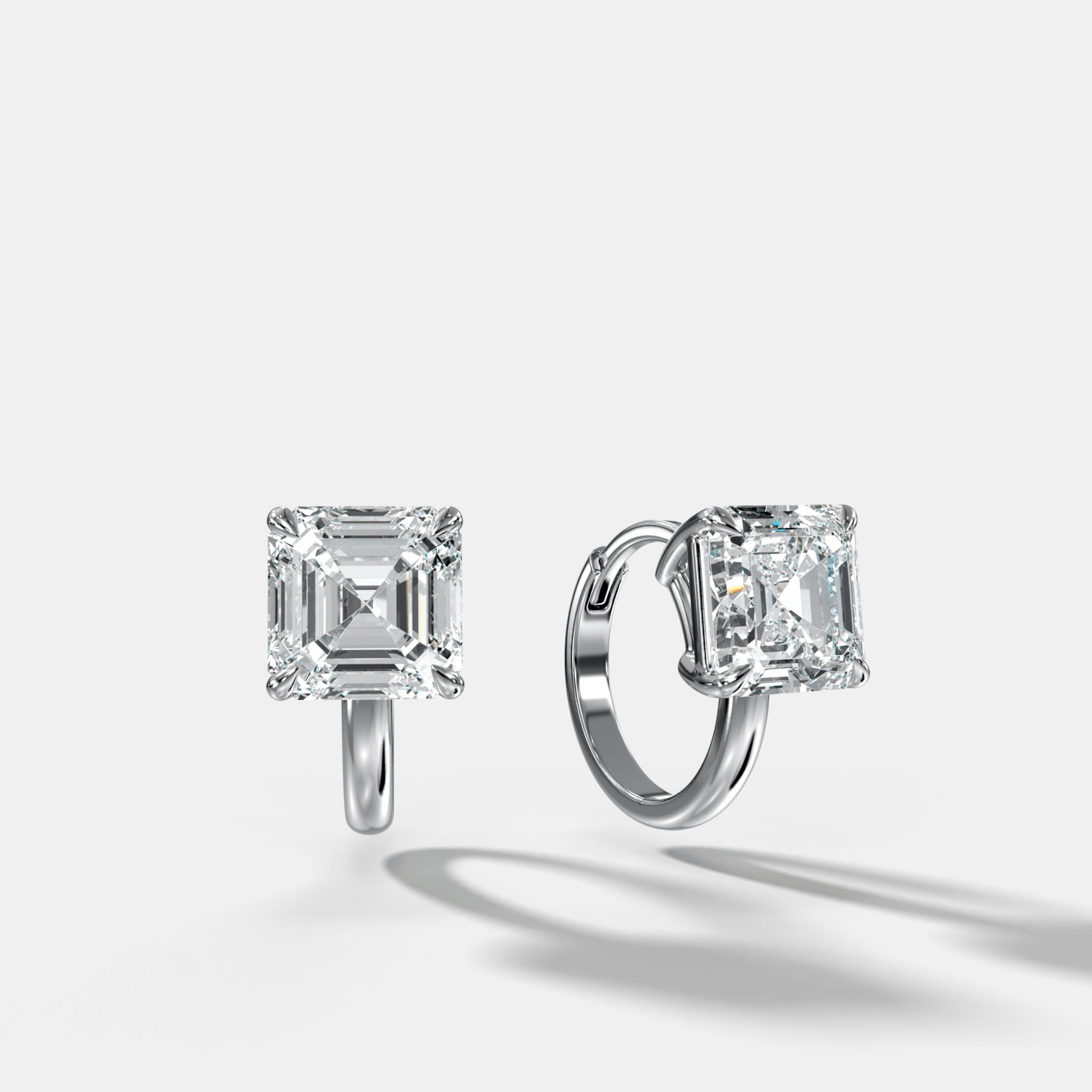 Floating Huggie with Asscher Cut Diamonds