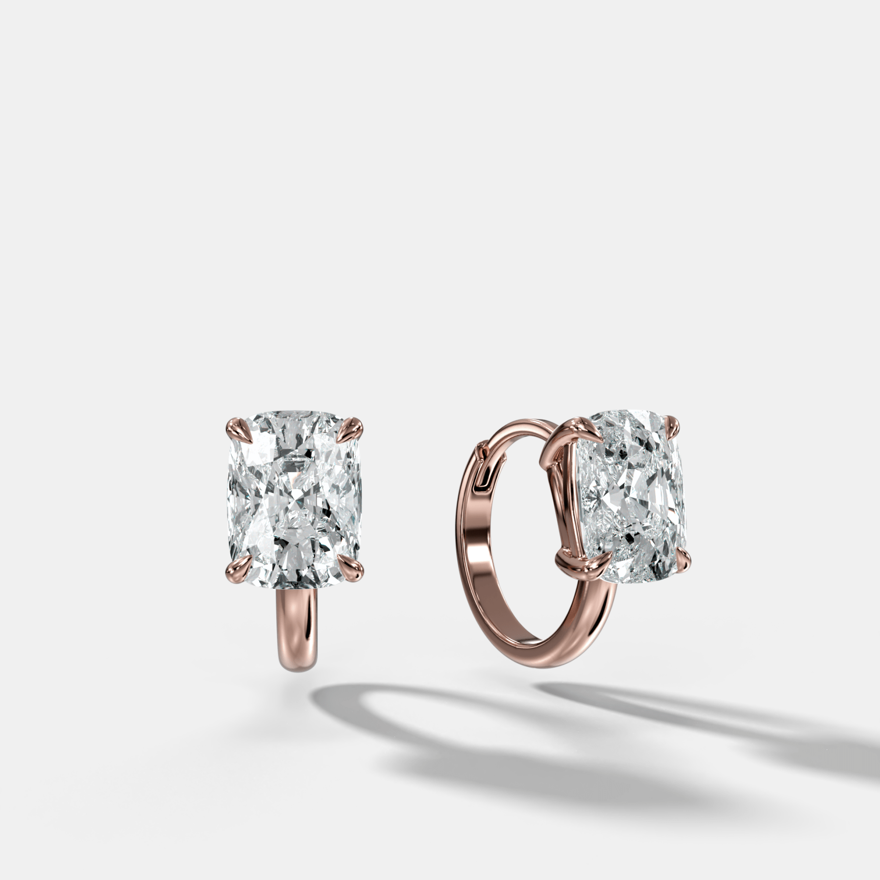 Floating Huggie with Elongated Cushion Cut Diamonds