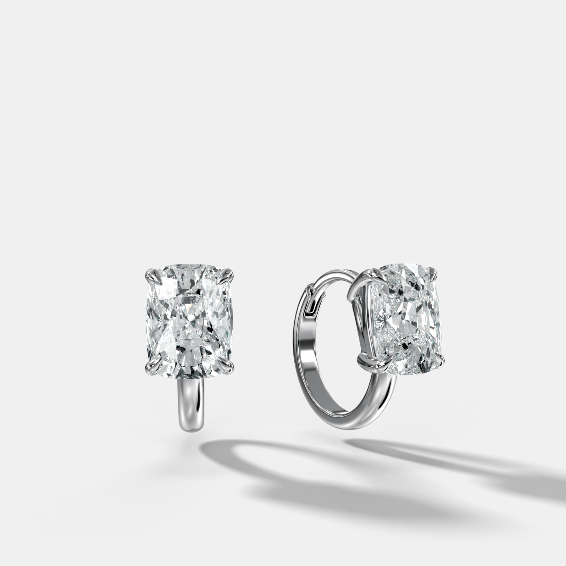 Floating Huggie with Elongated Cushion Cut Diamonds
