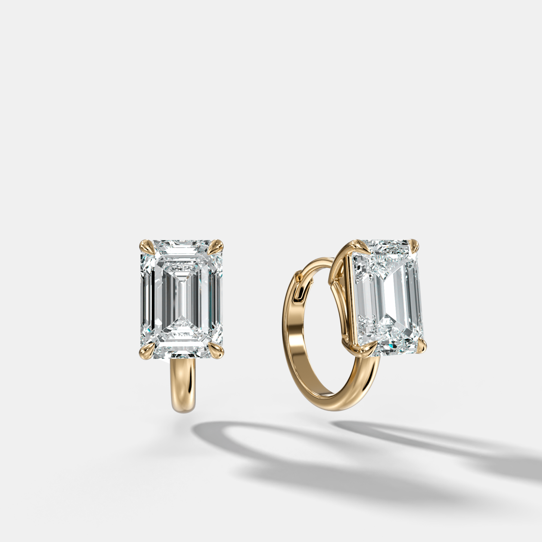 Floating Huggie with Emerald Cut Diamonds