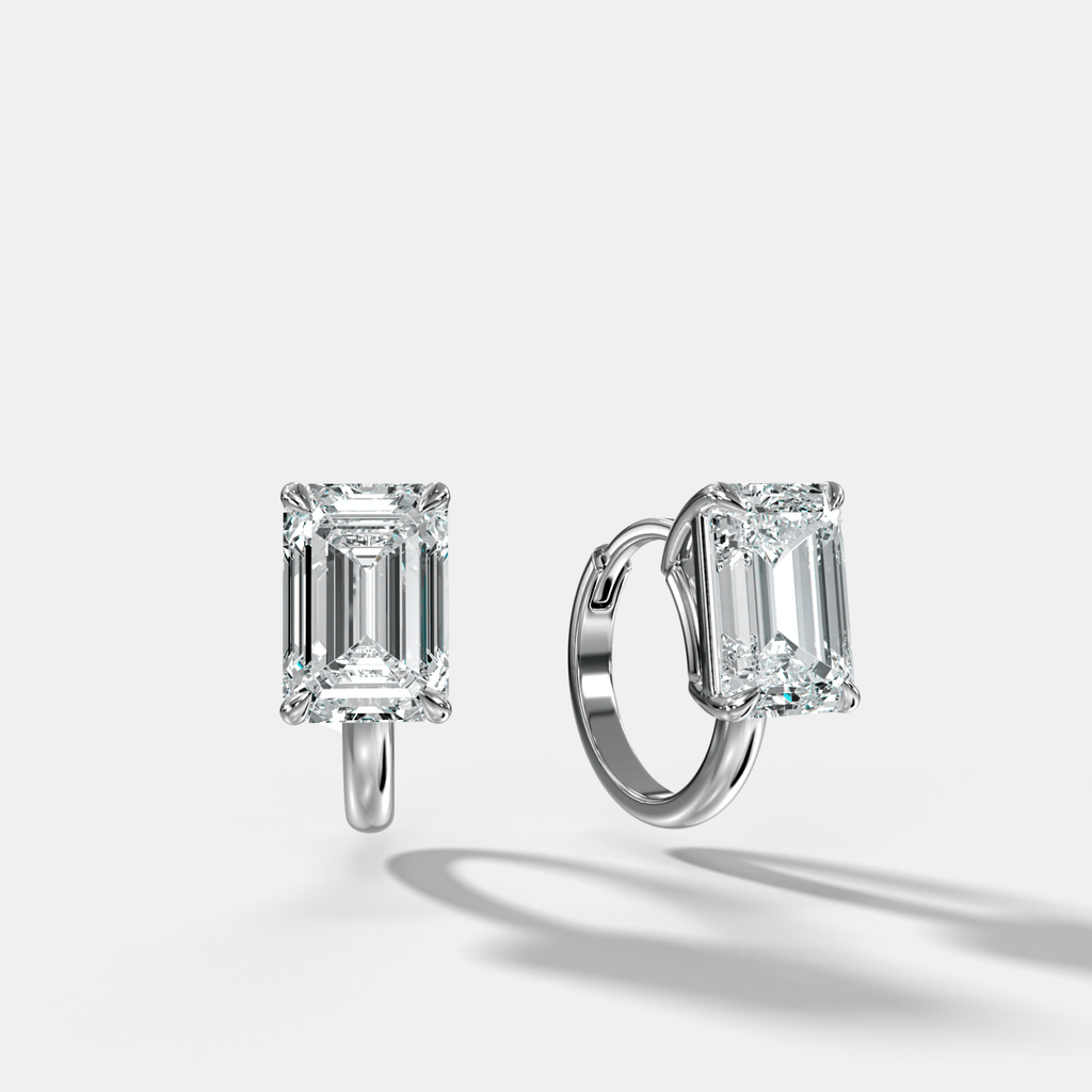 Floating Huggie with Emerald Cut Diamonds