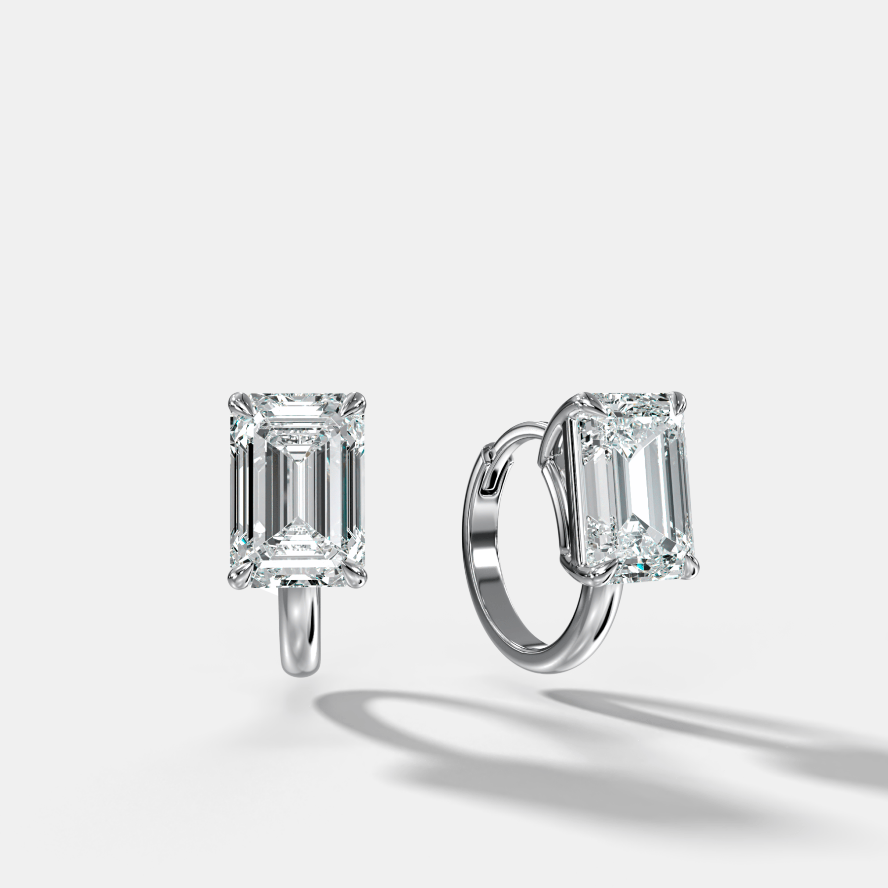 Floating Huggie with Emerald Cut Diamonds