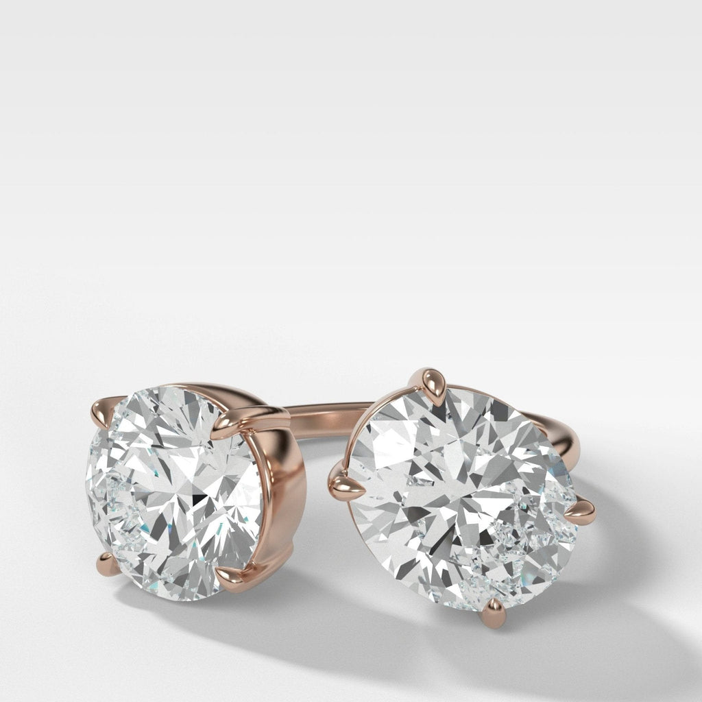 Floating Toi et Moi Engagement Ring with Oval and Round Cut Diamonds