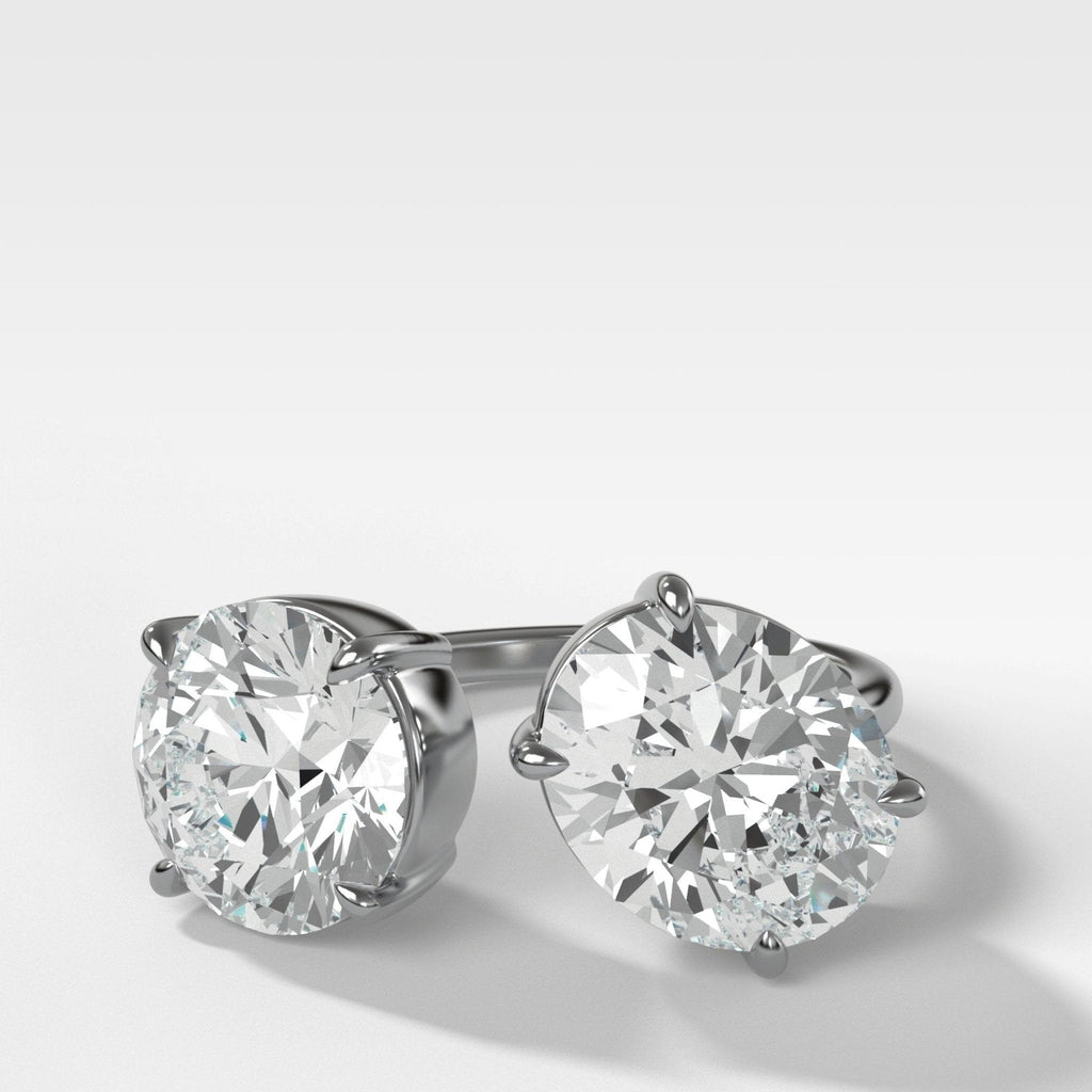 Floating Toi et Moi Engagement Ring with Oval and Round Cut Diamonds