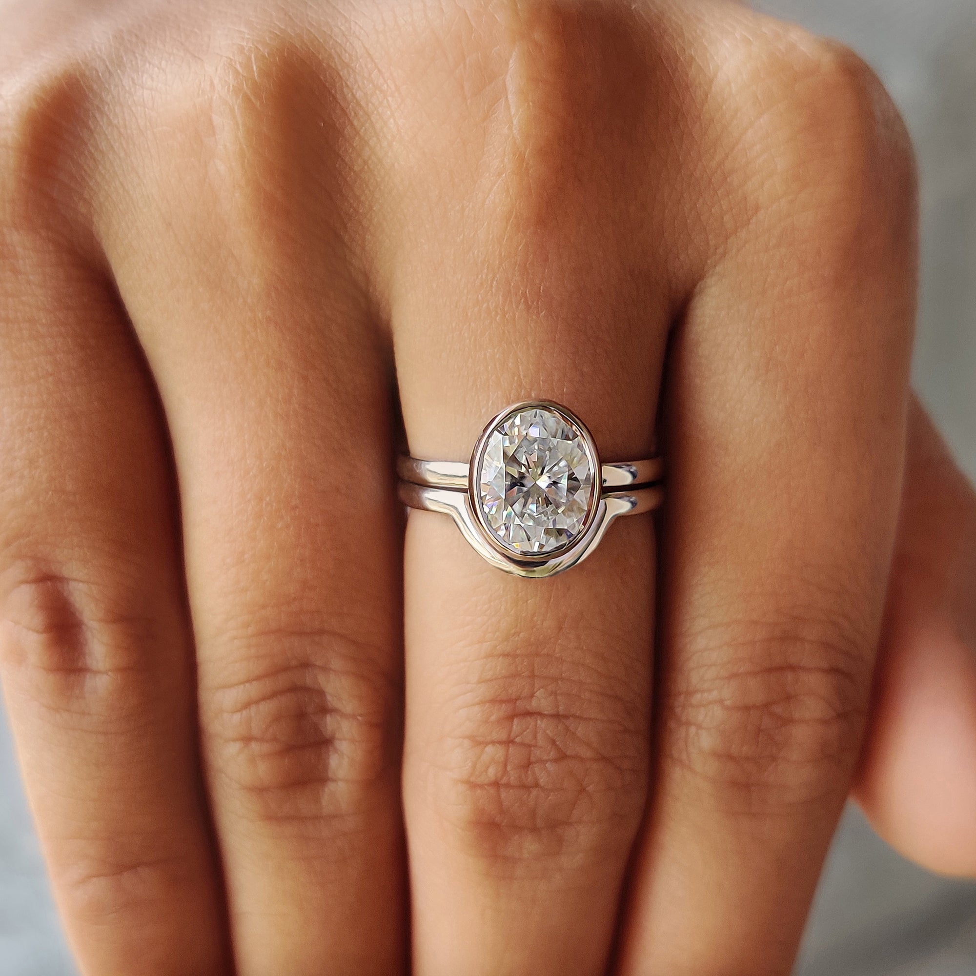 Solitaire Oval Engagement Ring With Wedding Band