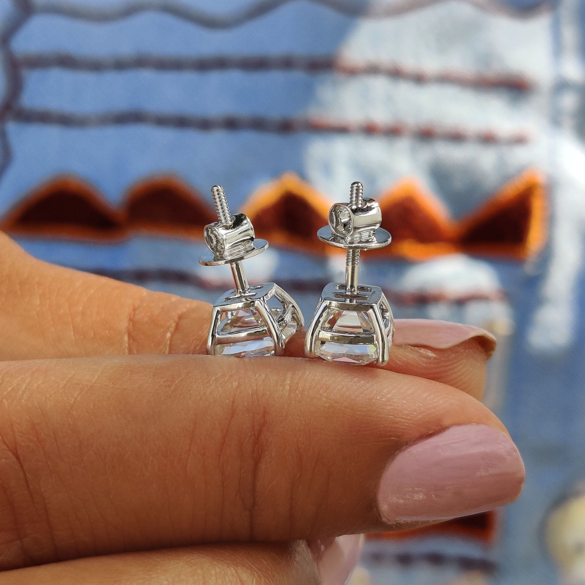 Cushion Old European Cut Stud Earrings Featuring Screw Back Secondary image