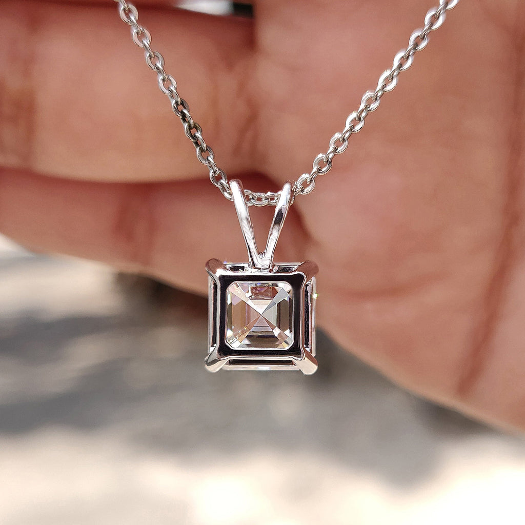 Asscher Cut Moissanite Pendant In Solitaire Style