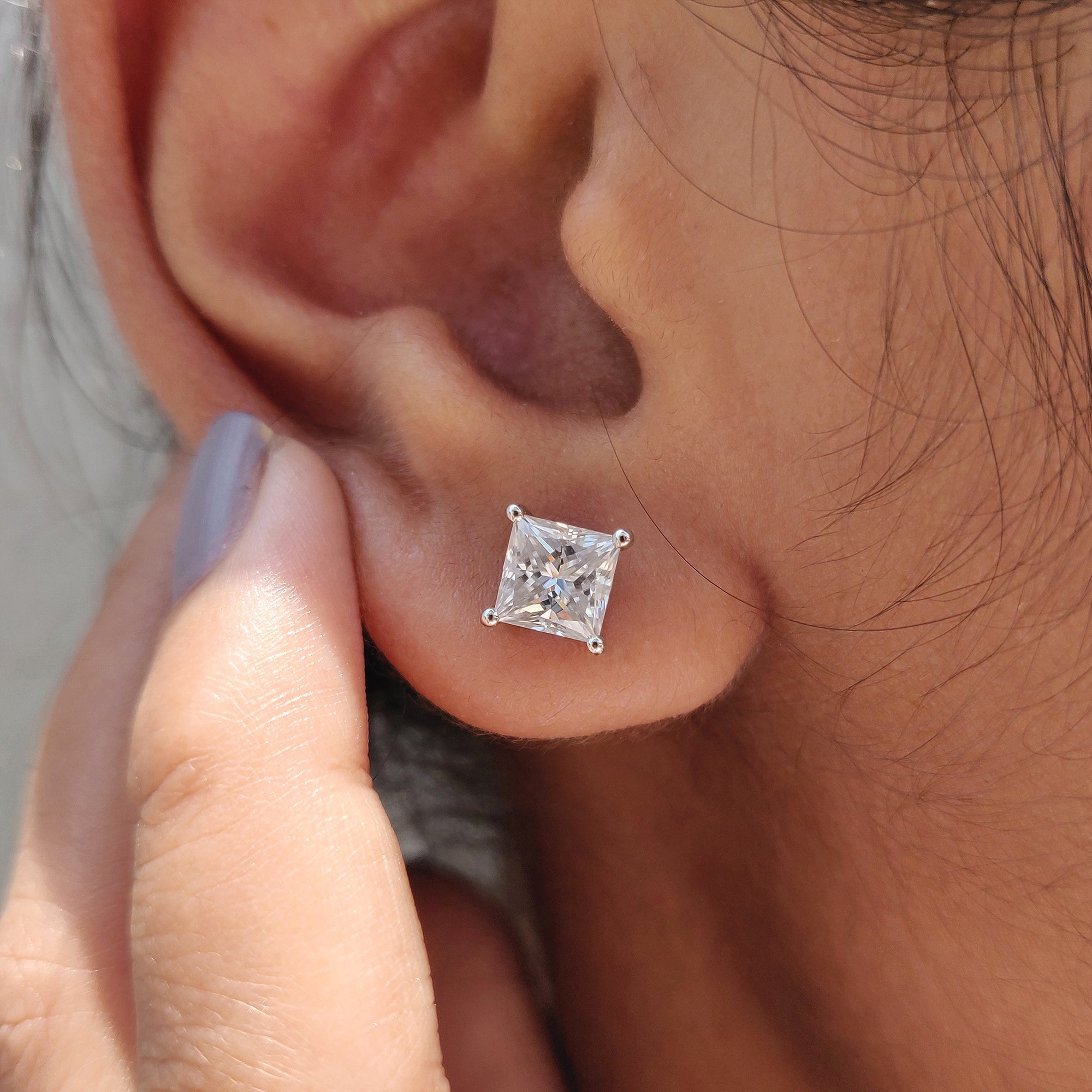 Princess Cut Moissanite Earrings In Stud Style